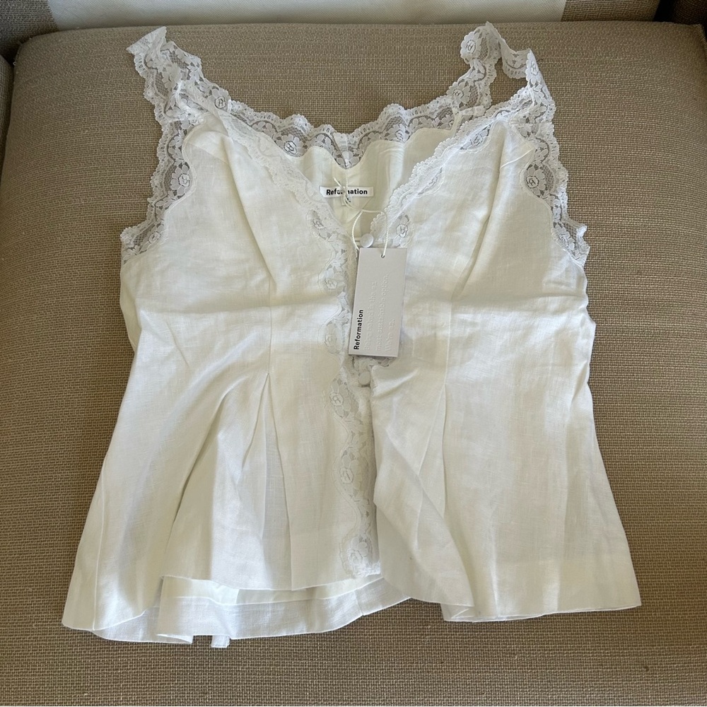 BEST NWT Reformation Josefina Linen Top White Ivory French Summer Vacation - Picture 5 of 12